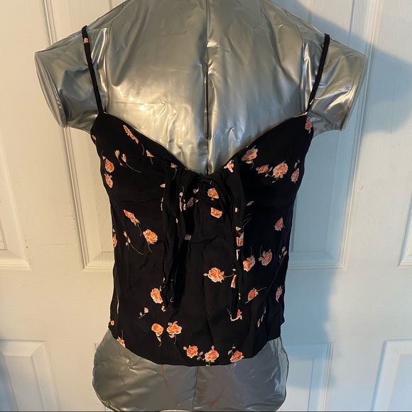 John Galt Black Rose Spaghetti Strap, Front Tie, Crop Top, Small - Picture 1 of 4
